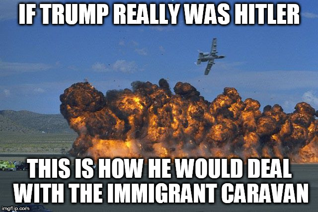 Napalm Love | IF TRUMP REALLY WAS HITLER; THIS IS HOW HE WOULD DEAL WITH THE IMMIGRANT CARAVAN | image tagged in trump immigration policy | made w/ Imgflip meme maker