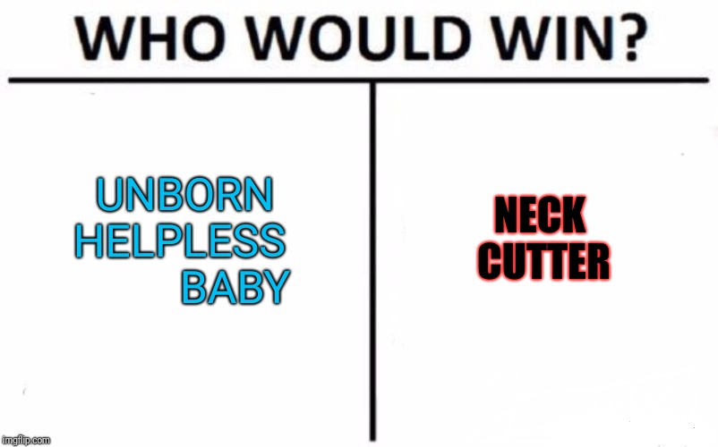 Who Would Win? Meme | UNBORN HELPLESS           BABY; NECK CUTTER | image tagged in memes,who would win | made w/ Imgflip meme maker