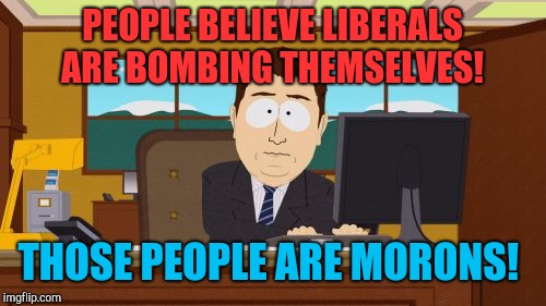 You believe that?  | PEOPLE BELIEVE LIBERALS ARE BOMBING THEMSELVES! THOSE PEOPLE ARE MORONS! | image tagged in memes,aaaaand its gone,donald trump,bomb,idiot base | made w/ Imgflip meme maker