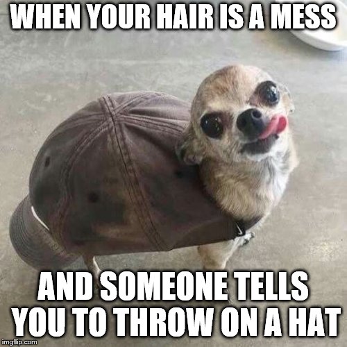 WHEN YOUR HAIR IS A MESS AND SOMEONE TELLS YOU TO THROW ON A HAT | made w/ Imgflip meme maker