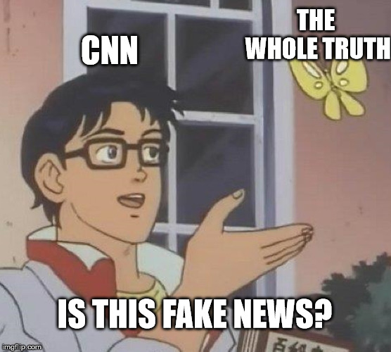 Is This A Pigeon | THE WHOLE TRUTH; CNN; IS THIS FAKE NEWS? | image tagged in memes,is this a pigeon,cnn,cnn fake news | made w/ Imgflip meme maker