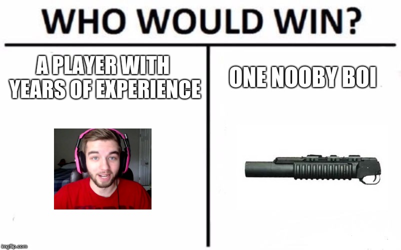 Who Would Win? Meme | A PLAYER WITH YEARS OF EXPERIENCE; ONE NOOBY BOI | image tagged in memes,who would win | made w/ Imgflip meme maker