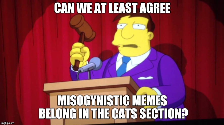 Quimby agreed | CAN WE AT LEAST AGREE; MISOGYNISTIC MEMES BELONG IN THE CATS SECTION? | image tagged in quimby agreed | made w/ Imgflip meme maker
