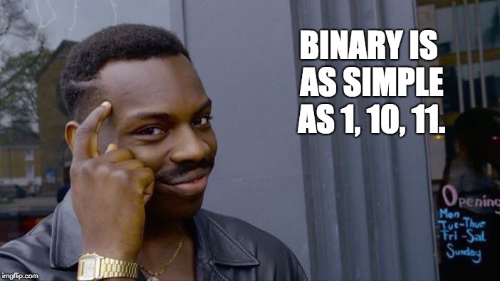 Roll Safe Think About It Meme | BINARY IS AS SIMPLE AS 1, 10, 11. | image tagged in memes,roll safe think about it | made w/ Imgflip meme maker