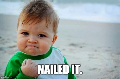 Yes Baby | NAILED IT. | image tagged in yes baby | made w/ Imgflip meme maker