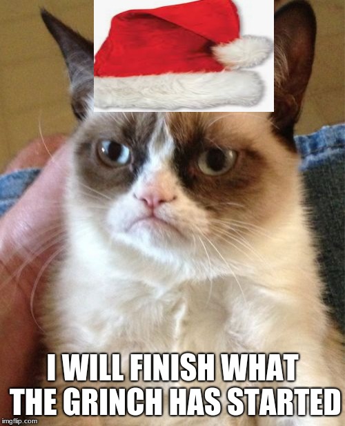 Grumpy Cat | I WILL FINISH WHAT THE GRINCH HAS STARTED | image tagged in memes,grumpy cat | made w/ Imgflip meme maker