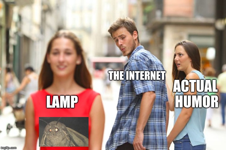 Distracted Boyfriend | THE INTERNET; ACTUAL HUMOR; LAMP | image tagged in memes,distracted boyfriend | made w/ Imgflip meme maker