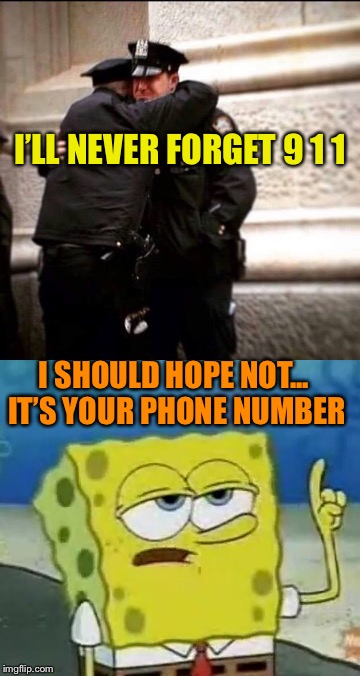 I’LL NEVER FORGET 9 1 1; I SHOULD HOPE NOT... IT’S YOUR PHONE NUMBER | image tagged in 17 years,is,it,too,soon | made w/ Imgflip meme maker