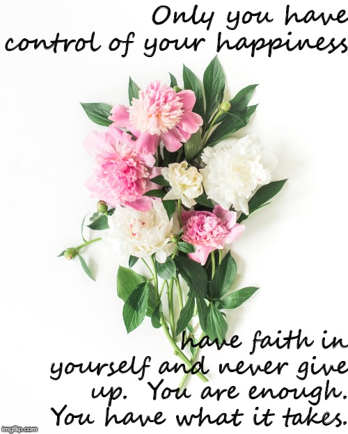 Only you have control of your happiness; have faith in yourself and never give up. 
You are enough. You have what it takes. | image tagged in inspirational quote,quotes,teenagers,dreams,happiness | made w/ Imgflip meme maker