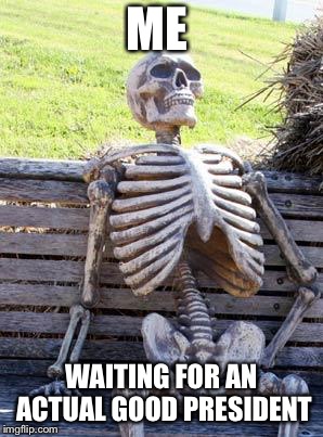 Waiting Skeleton | ME; WAITING FOR AN ACTUAL GOOD PRESIDENT | image tagged in memes,waiting skeleton | made w/ Imgflip meme maker