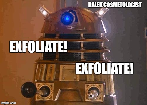 Dalek cosmetologist | DALEK COSMETOLOGIST; EXFOLIATE! EXFOLIATE! | image tagged in dalek,memes | made w/ Imgflip meme maker