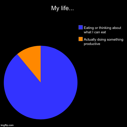 My life... | Actually doing something productive , Eating or thinking about what I can eat | image tagged in funny,pie charts | made w/ Imgflip chart maker