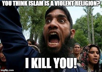 Islam: A Religion Of "Peace" | YOU THINK ISLAM IS A VIOLENT RELIGION? I KILL YOU! | image tagged in angry muslim,islam,violence | made w/ Imgflip meme maker