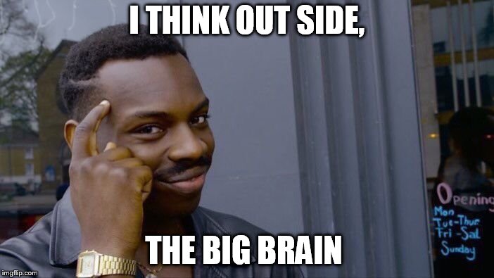 Roll Safe Think About It Meme | I THINK OUT SIDE, THE BIG BRAIN | image tagged in memes,roll safe think about it | made w/ Imgflip meme maker