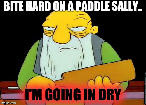 sally... may you rest in peace | BITE HARD ON A PADDLE SALLY.. I'M GOING IN DRY | image tagged in memes,that's a paddlin' | made w/ Imgflip meme maker
