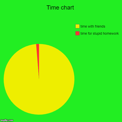 Time chart | time for stupid homework, time with friends | image tagged in funny,pie charts | made w/ Imgflip chart maker