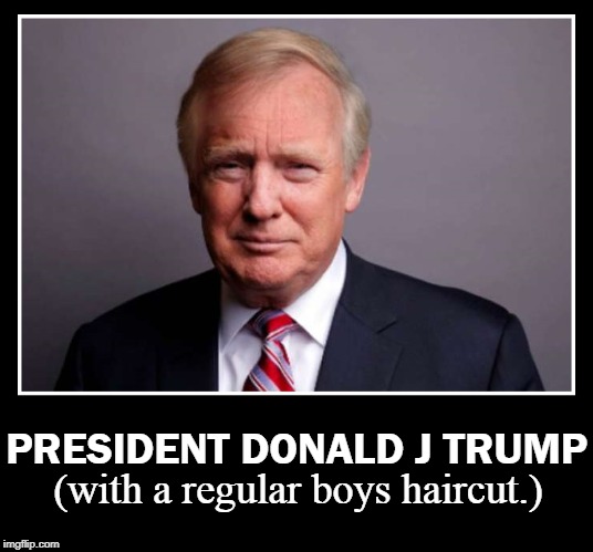 The President Gets a Haircut | PRESIDENT DONALD J TRUMP; (with a regular boys haircut.) | image tagged in vince vance,potus,haircut,president trump,barber shop,memes | made w/ Imgflip meme maker