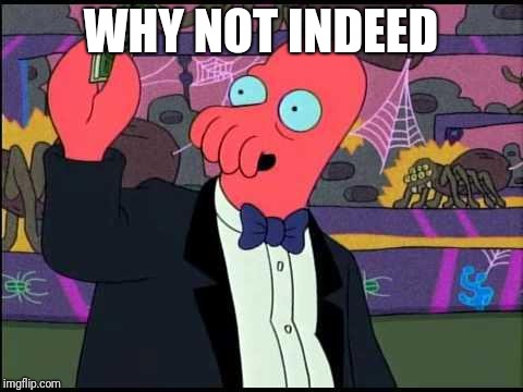 Zoidberg One please | WHY NOT INDEED | image tagged in zoidberg one please | made w/ Imgflip meme maker