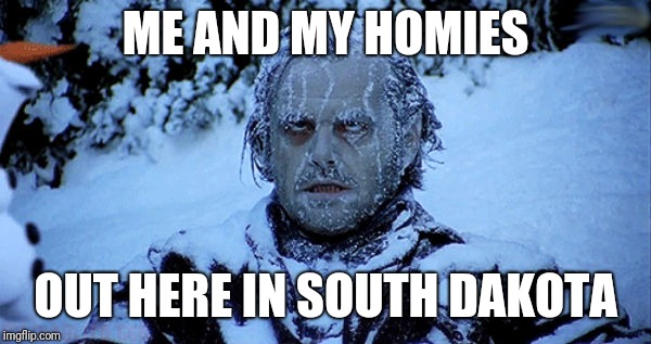 Freezing cold | ME AND MY HOMIES; OUT HERE IN SOUTH DAKOTA | image tagged in freezing cold | made w/ Imgflip meme maker