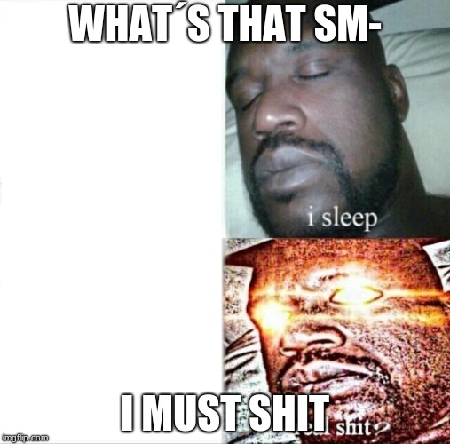 Sleeping Shaq | WHAT´S THAT SM-; I MUST SHIT | image tagged in memes,sleeping shaq | made w/ Imgflip meme maker