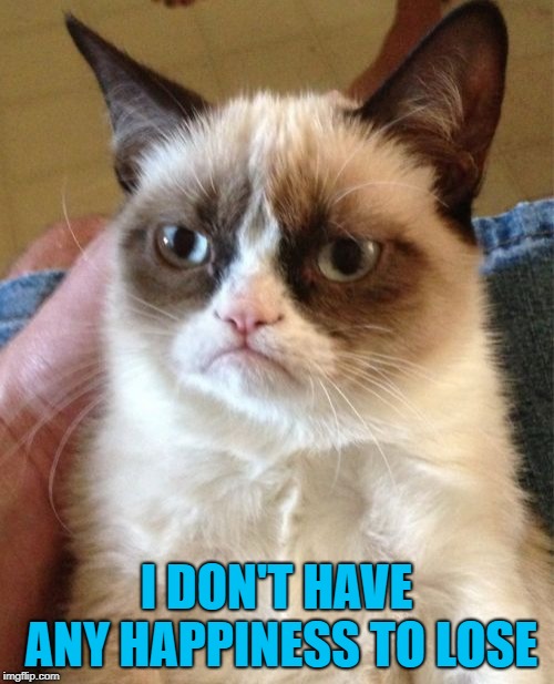 Grumpy Cat Meme | I DON'T HAVE ANY HAPPINESS TO LOSE | image tagged in memes,grumpy cat | made w/ Imgflip meme maker