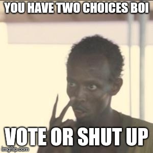 Look At Me | YOU HAVE TWO CHOICES BOI; VOTE OR SHUT UP | image tagged in memes,look at me | made w/ Imgflip meme maker