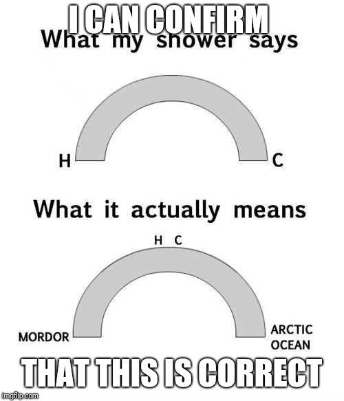 What Shower faucets say vs what actually happens | I CAN CONFIRM; THAT THIS IS CORRECT | image tagged in iprefermordorovertheartic | made w/ Imgflip meme maker
