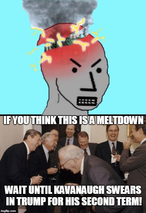 NPC meltdown  | IF YOU THINK THIS IS A MELTDOWN; WAIT UNTIL KAVANAUGH SWEARS IN TRUMP FOR HIS SECOND TERM! | image tagged in npc meltdown,liberal meltdown,meltdown,npc,trump 2020,memes | made w/ Imgflip meme maker