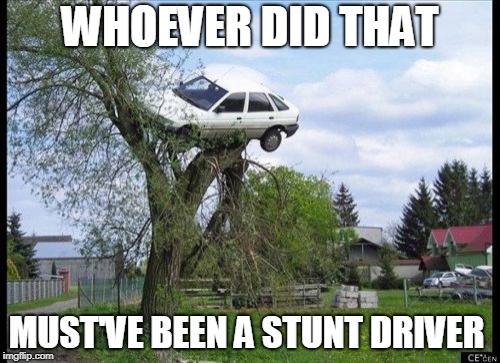 Secure Parking Meme | WHOEVER DID THAT; MUST'VE BEEN A STUNT DRIVER | image tagged in memes,secure parking | made w/ Imgflip meme maker