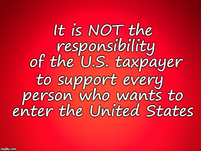 Taxpayers not responsible to support the world | It is NOT the responsibility of the U.S. taxpayer; to support every person who wants to enter the United States | image tagged in red background,taxpayers,illegal aliens | made w/ Imgflip meme maker
