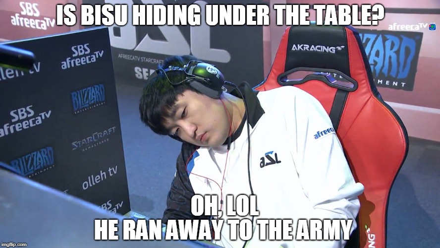 Unimpressed Flash | IS BISU HIDING UNDER THE TABLE? OH, LOL; HE RAN AWAY TO THE ARMY | image tagged in unimpressed flash | made w/ Imgflip meme maker