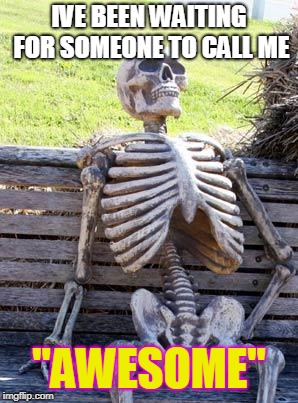 Waiting Skeleton Meme | IVE BEEN WAITING FOR SOMEONE TO CALL ME "AWESOME" | image tagged in memes,waiting skeleton | made w/ Imgflip meme maker