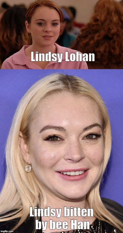 Lol........ | Lindsy Lohan; Lindsy bitten by bee Han | image tagged in lindsy lohan | made w/ Imgflip meme maker