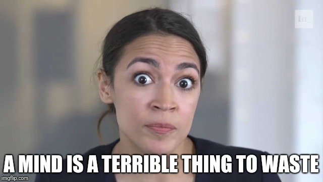 Crazy Alexandria Ocasio-Cortez | A MIND IS A TERRIBLE THING TO WASTE | image tagged in crazy alexandria ocasio-cortez | made w/ Imgflip meme maker