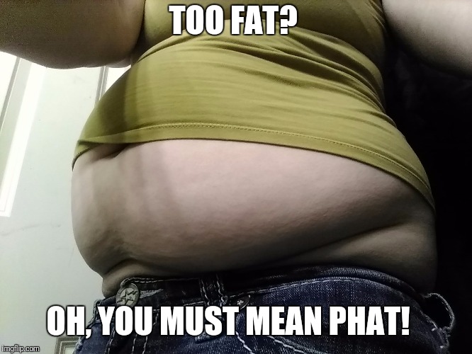 TOO FAT? OH, YOU MUST MEAN PHAT! | image tagged in beer belly xtra fat | made w/ Imgflip meme maker