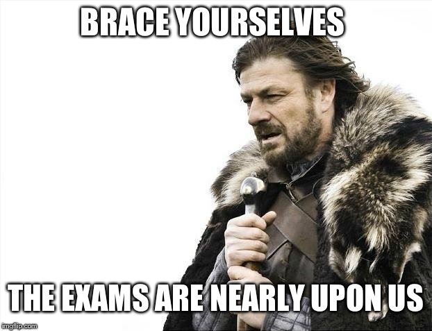 Brace Yourselves X is Coming Meme | BRACE YOURSELVES; THE EXAMS ARE NEARLY UPON US | image tagged in memes,brace yourselves x is coming | made w/ Imgflip meme maker