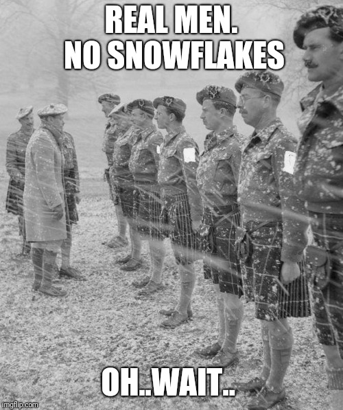 Real men. No snowflakes | REAL MEN. NO SNOWFLAKES; OH..WAIT.. | image tagged in funny | made w/ Imgflip meme maker