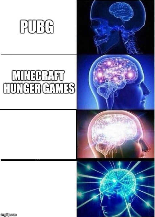 Expanding Brain | PUBG; MINECRAFT HUNGER GAMES | image tagged in memes,expanding brain | made w/ Imgflip meme maker