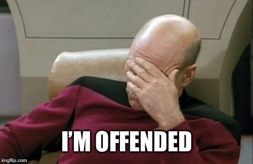 Captain Picard Facepalm Meme | I’M OFFENDED | image tagged in memes,captain picard facepalm | made w/ Imgflip meme maker