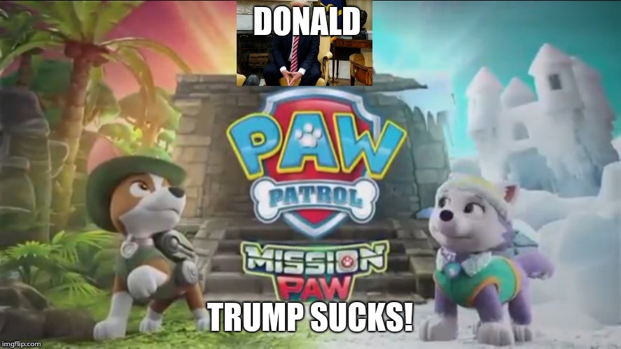 Everest & Tracker Mad At Donald Trump | DONALD; TRUMP SUCKS! | image tagged in everest  tracker mad at donald trump | made w/ Imgflip meme maker