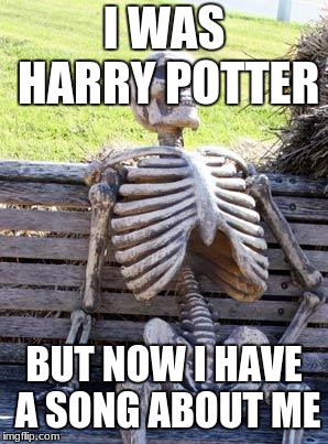 Waiting Skeleton | I WAS HARRY POTTER; BUT NOW I HAVE A SONG ABOUT ME | image tagged in memes,waiting skeleton | made w/ Imgflip meme maker
