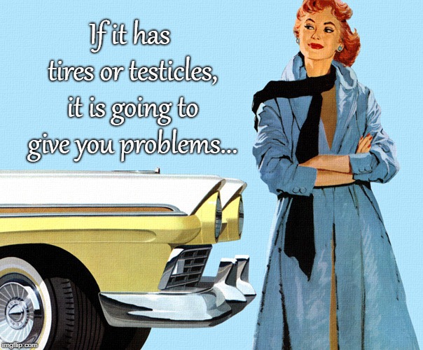 True Story... | If it has tires or testicles, it is going to give you problems... | image tagged in tires,testicles,problems | made w/ Imgflip meme maker