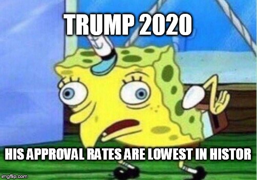 Mocking Spongebob Meme | TRUMP 2020 HIS APPROVAL RATES ARE LOWEST IN HISTORY | image tagged in memes,mocking spongebob | made w/ Imgflip meme maker