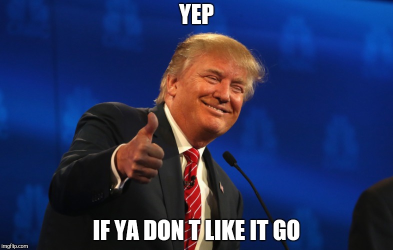 Trump thumbs up | YEP IF YA DON T LIKE IT GO | image tagged in trump thumbs up | made w/ Imgflip meme maker