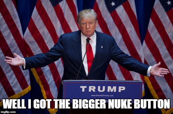 Donald Trump | WELL I GOT THE BIGGER NUKE BUTTON | image tagged in donald trump | made w/ Imgflip meme maker