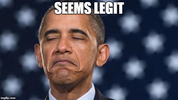 "Seems Legit" Obama | SEEMS LEGIT | image tagged in seems legit obama | made w/ Imgflip meme maker