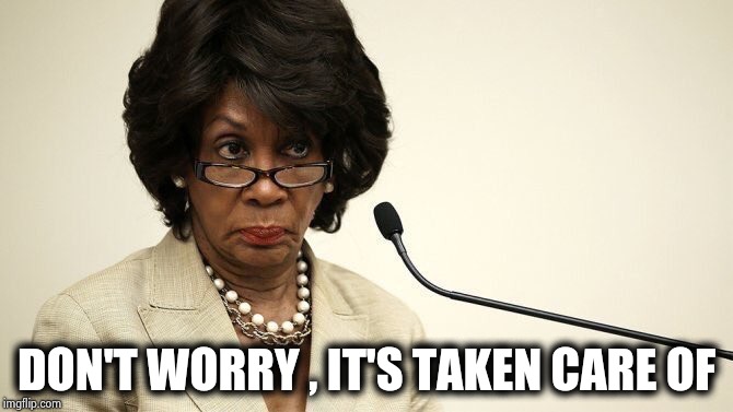 Maxine Waters Crazy | DON'T WORRY , IT'S TAKEN CARE OF | image tagged in maxine waters crazy | made w/ Imgflip meme maker
