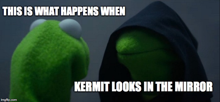 Evil Kermit | THIS IS WHAT HAPPENS WHEN; KERMIT LOOKS IN THE MIRROR | image tagged in memes,evil kermit | made w/ Imgflip meme maker