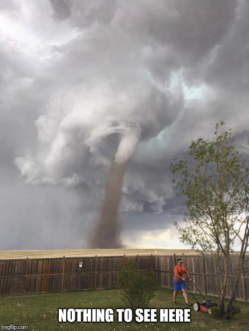 Tornado Lawn Mowing Man | NOTHING TO SEE HERE | image tagged in tornado lawn mowing man | made w/ Imgflip meme maker