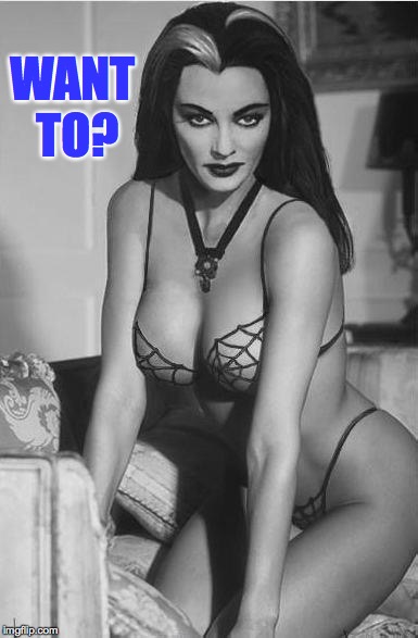 lily munster sexy | WANT TO? | image tagged in lily munster sexy | made w/ Imgflip meme maker